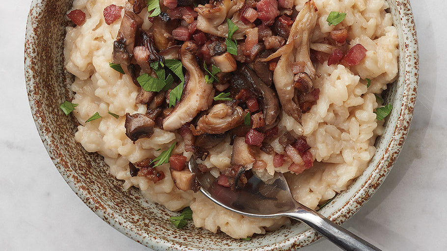 Risotto with Mixed Mushrooms, Provolone, and Pancetta